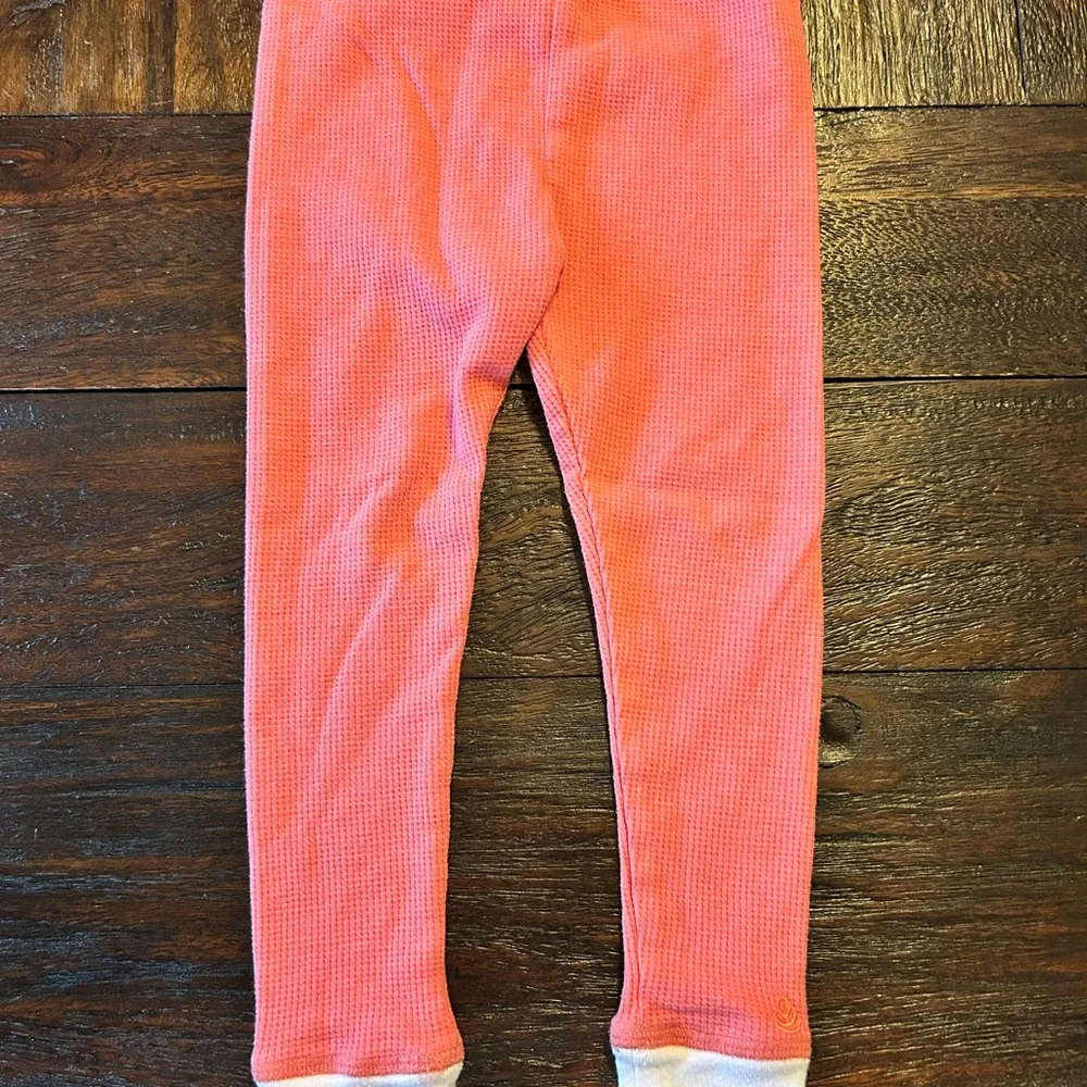 Cuddl Duds Girls Pink Waffle Thermal Pajama Set with White Trim